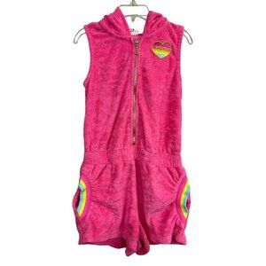Juicy Couture Girls Romper with Hoodie Sz 6 Pink Terry Cloth Rainbow Retro Style